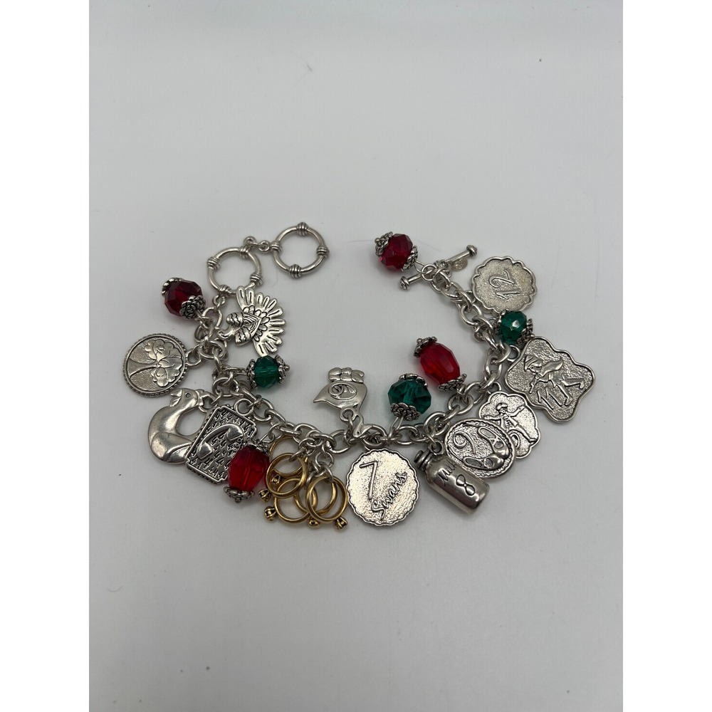 Premier Designs 12 Days of Christmas Charm Bracelet Glass Beads Holiday Silver